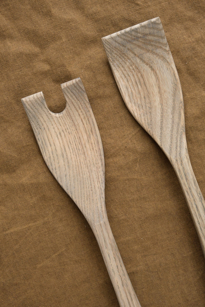 Farmhouse Pottery Home Kitchen Serving Crafted Salad Servers in Grey