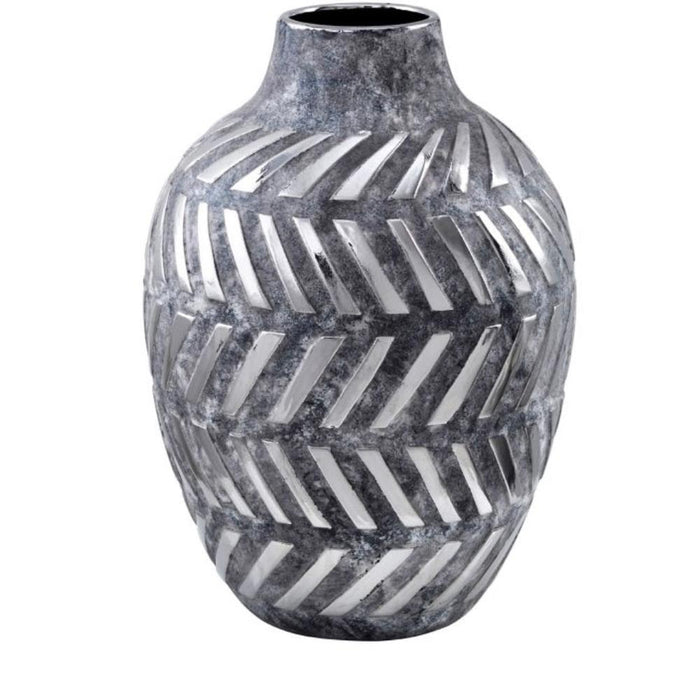 Helena large vase in grey and silver geometric reduced 20% off-Renaissance Design Studio