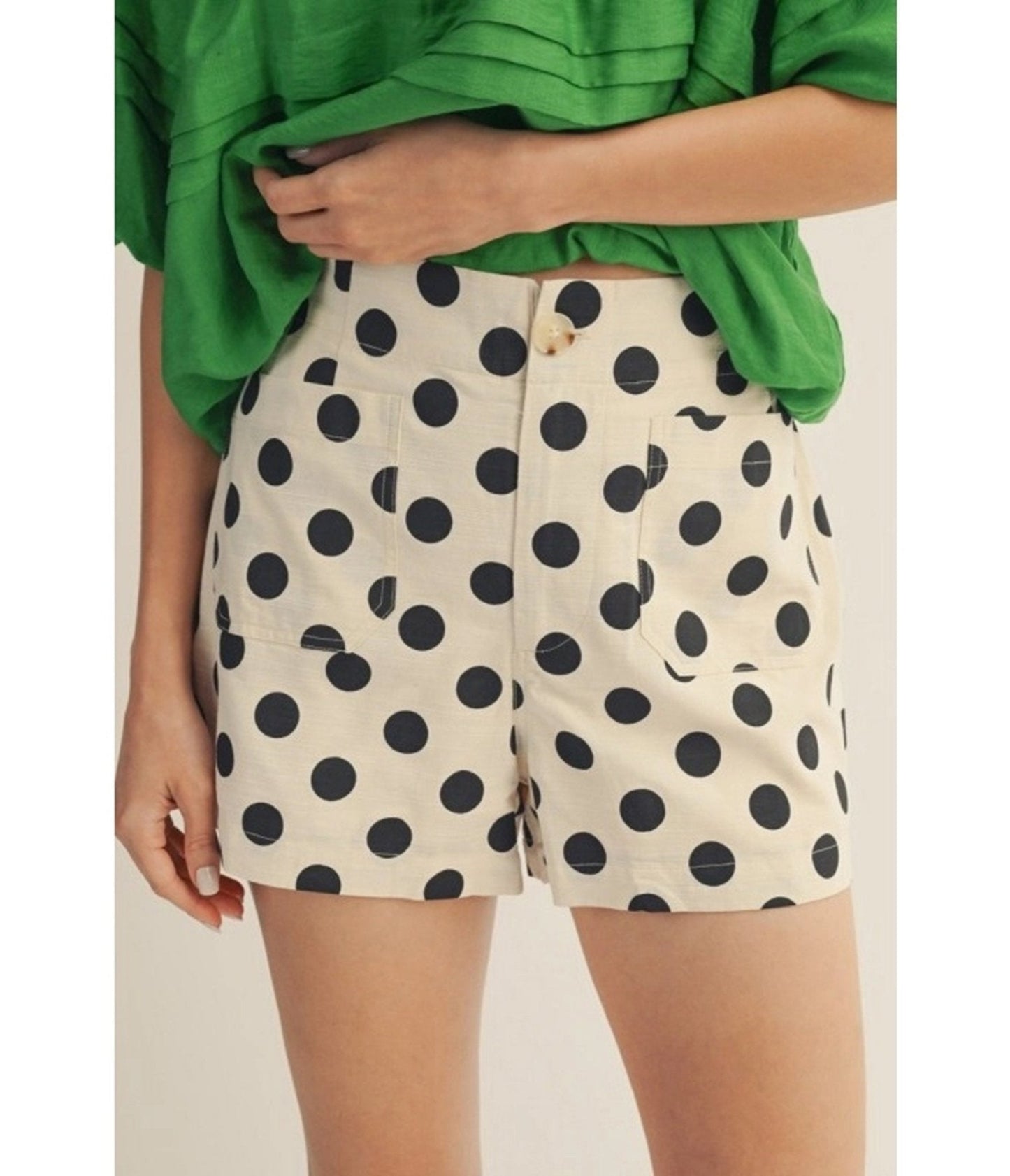 Ivory & Black Polka Dot High Waisted Shorts