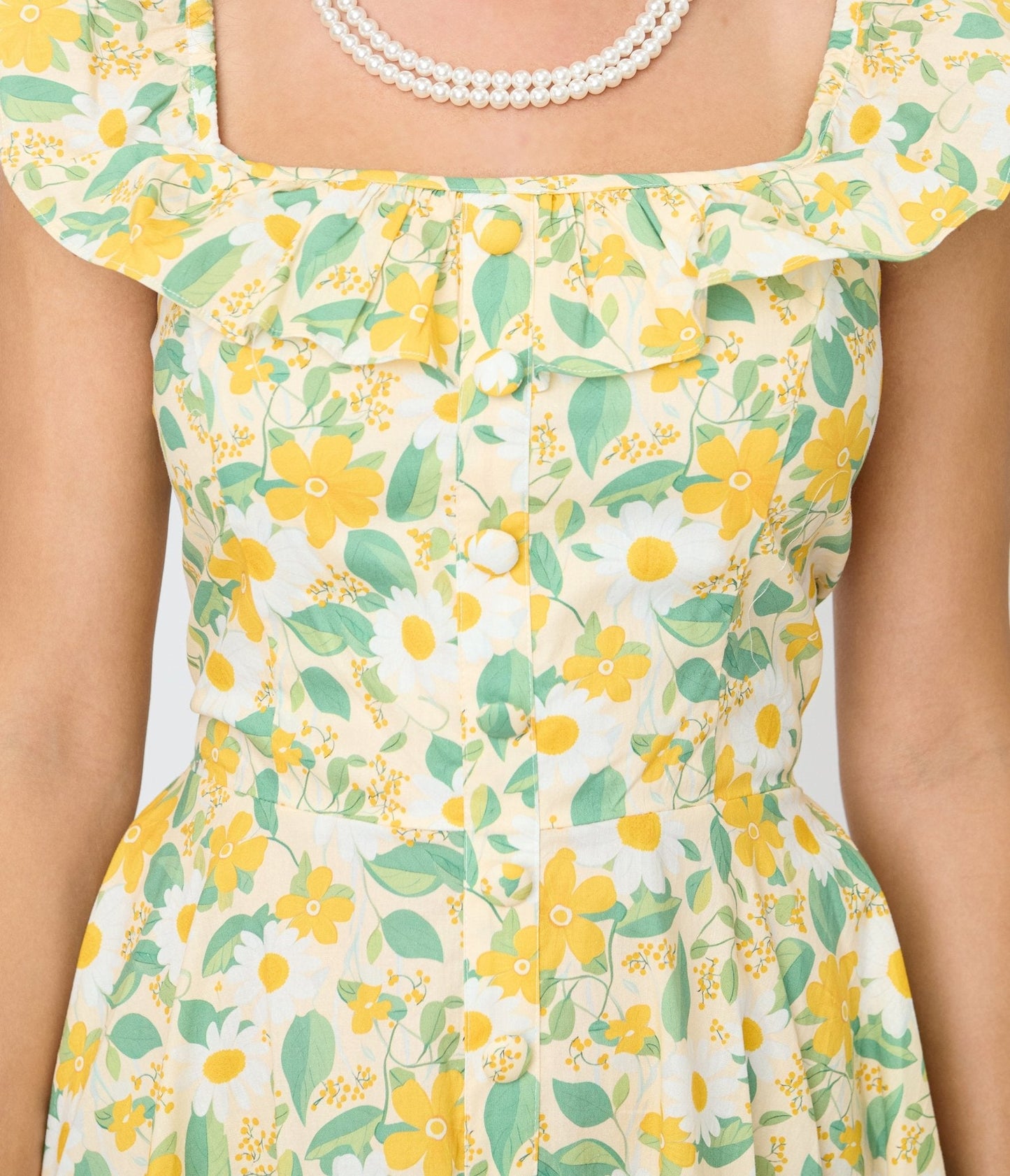 Magnolia Place Yellow Floral Cotton Barbara Swing Dress