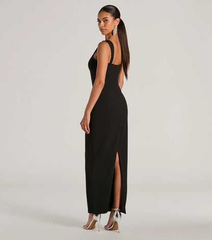 Monae Sleeveless Slim Long Crepe Formal Dress