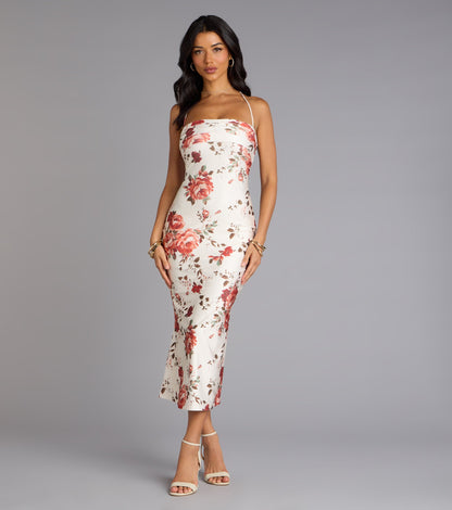 Garden Stroll Floral Lace-Up Midi Dress