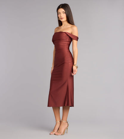 Exceptional Off-The-Shoulder Flared Midi Dress
