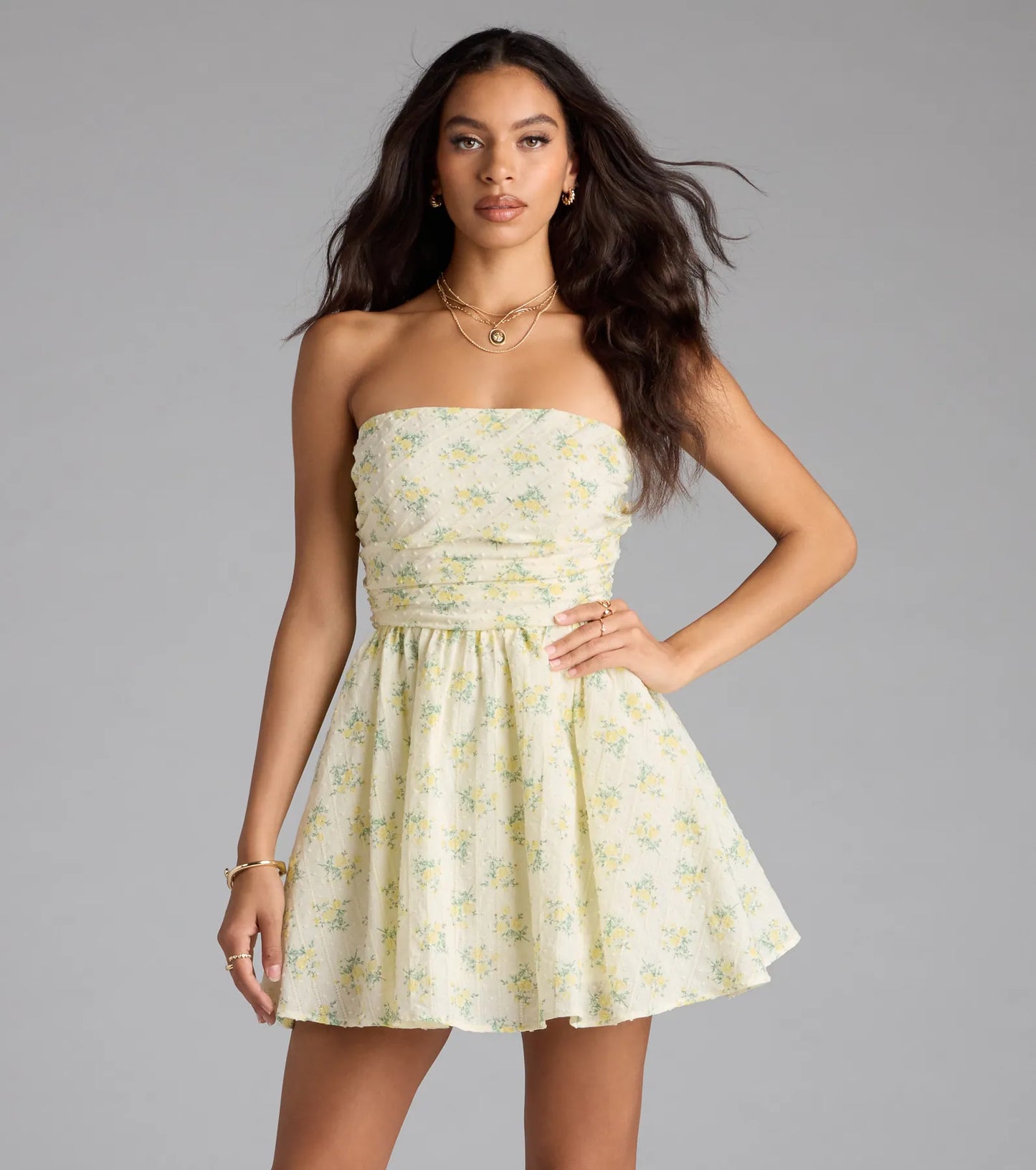 Sunny Chic Floral Strapless Skater Dress