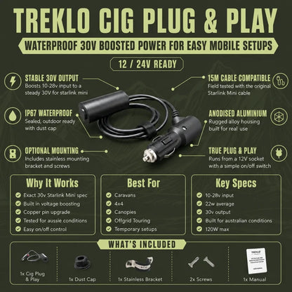 Plug and play Starlink Mini power cable for standard 12v cigarette sockets