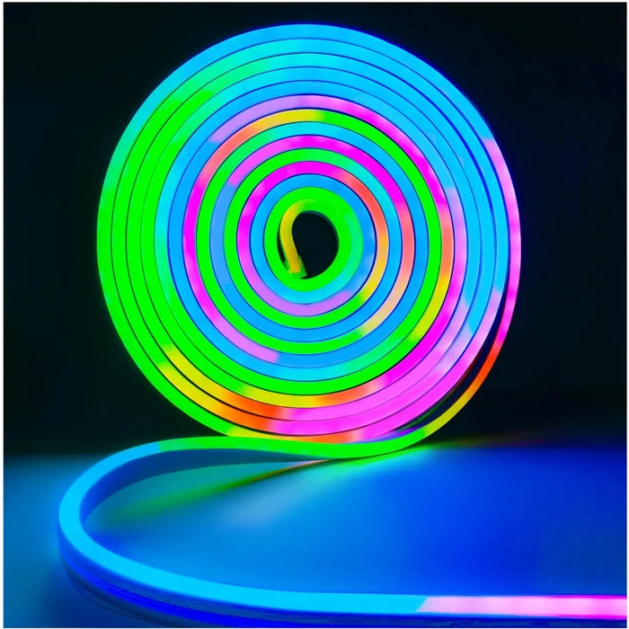 close-up of RGBW 3000K neon flex glowing
