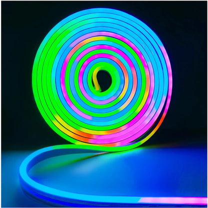 close-up of RGBW 3000K neon flex glowing