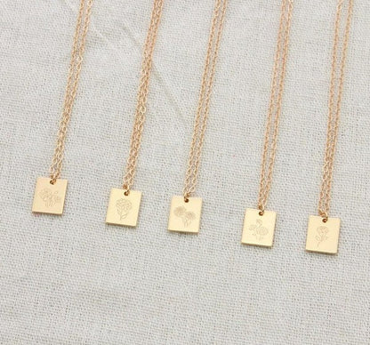 THE RECTANGLE BIRTH FLOWER NECKLACE