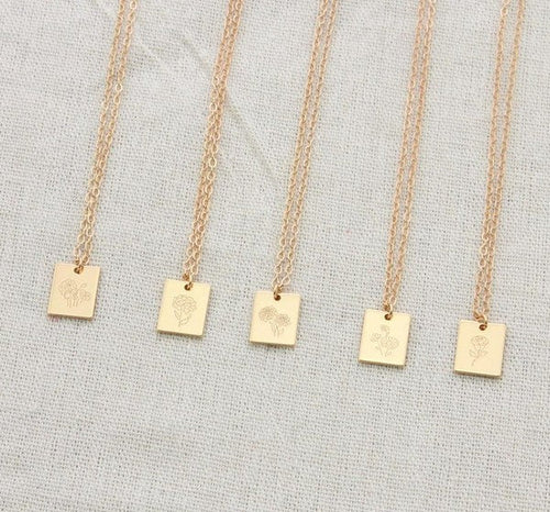 THE RECTANGLE BIRTH FLOWER NECKLACE