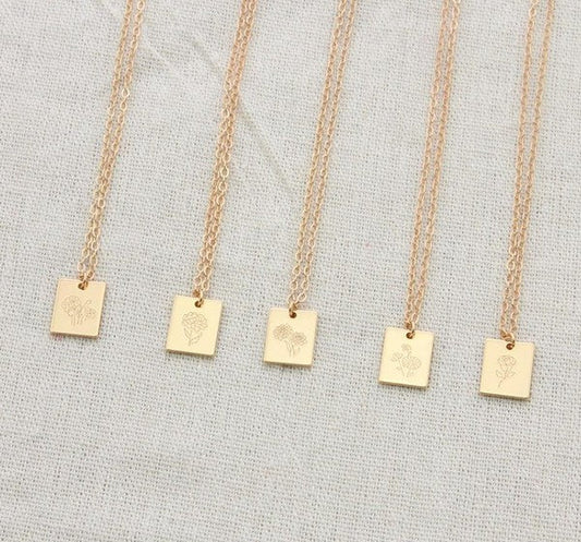 THE RECTANGLE BIRTH FLOWER NECKLACE
