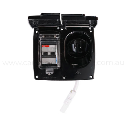 black 15a 240v external inlet and 16a rcbo ip44 kit for campervan mains power protection