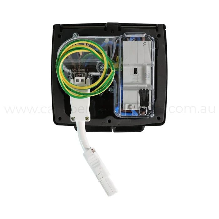 15a 240v inlet with 16a rcbo ip44 black for caravan powered site hookups and safety