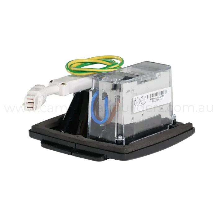 caravan black 15a 240v inlet with 16a rcbo ip44 for neat external mounting and mains entry