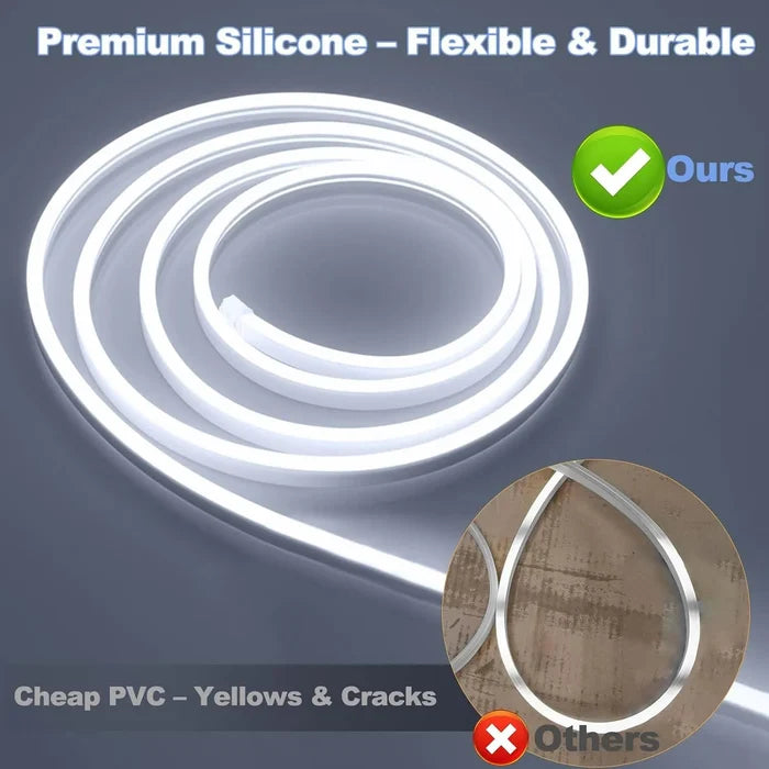 close-up of 6000K neon flex glowing bright white