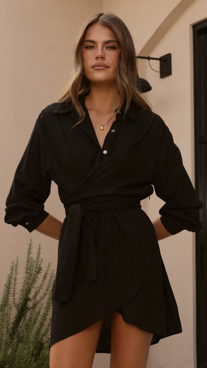 Zaida Shirt Mini Dress - Black