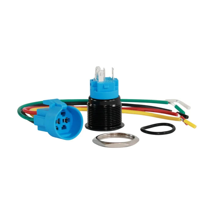 dash mount 19mm black anodised latching push button switch yellow led for campervan accessory control