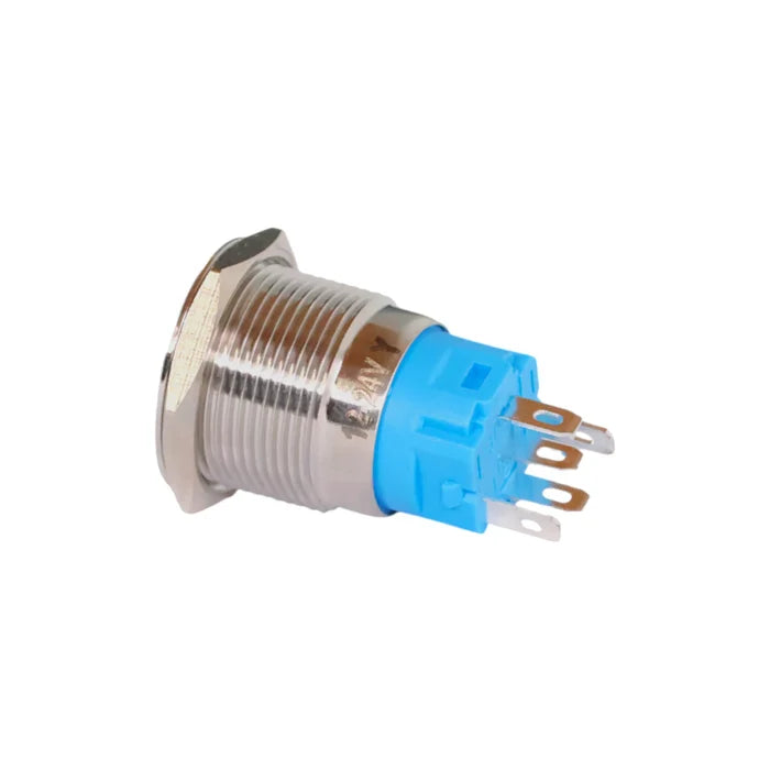 19mm LED Yellow Push Button Switch - Stainless Steel Finish - 12-24V