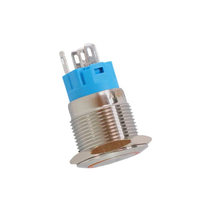 19mm LED Yellow Push Button Switch - Stainless Steel Finish - 12-24V
