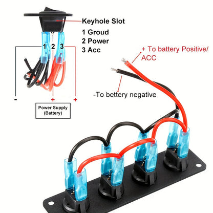 dual switch panel with blue led lights for campervans