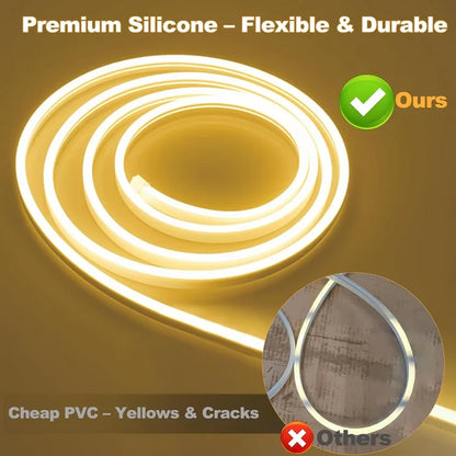 close-up of 3000K neon flex glowing warm white