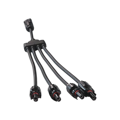MC4 quadruple Y connectors shown with wiring