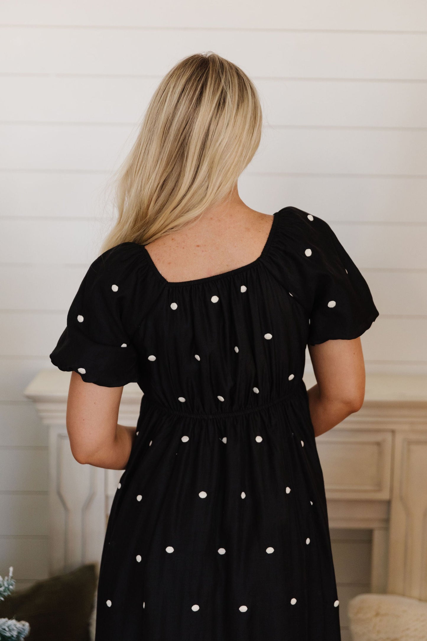 THE LILLY EMBROIDERED DOT DRESS IN BLACK