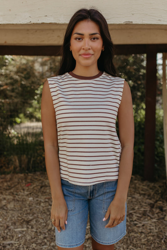 THE CORALINE BROWN STRIPED LOOSE TANK