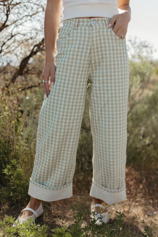 THE MAEVE GINGHAM BARREL JEANS
