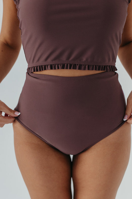 HIGH WAIST SWIM BOTTOMS IN COCOA BY PINK DESERT