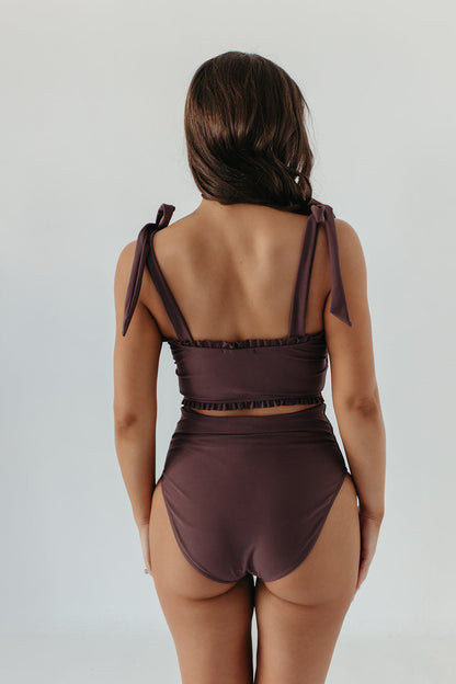 HIGH WAIST SWIM BOTTOMS IN COCOA BY PINK DESERT