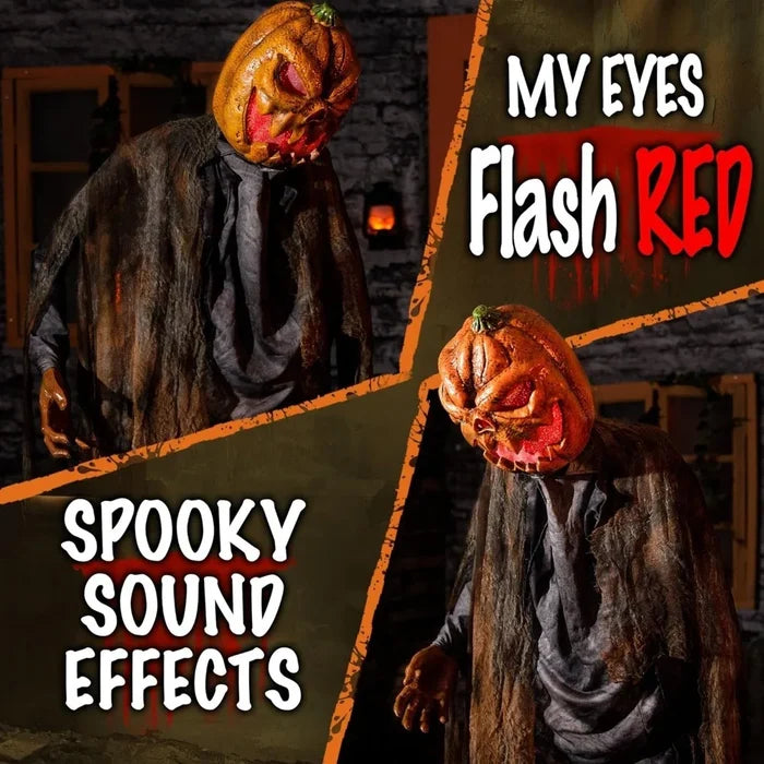 72 Inch Sound and Sensor Activated Pumpkin Head Prop Decoration