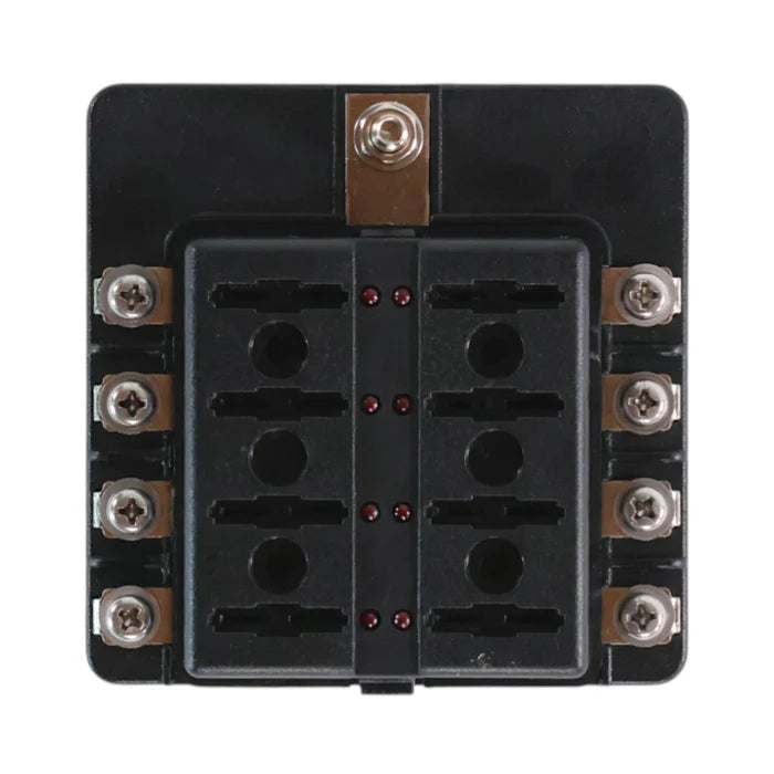 8 way blade fuse block with LED blown fuse indicators for caravan electrical systems