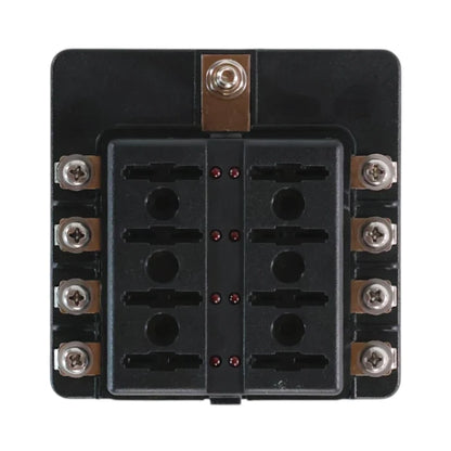 8 way blade fuse block with LED blown fuse indicators for caravan electrical systems