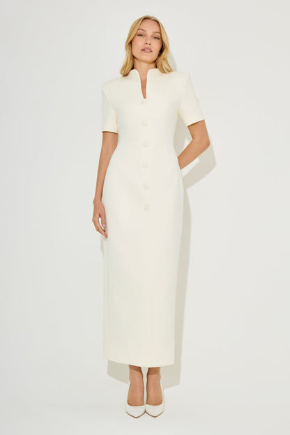 Cotton Mix Button Midi Dress