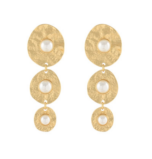 Linear Geometric Round & Pearl Earrings