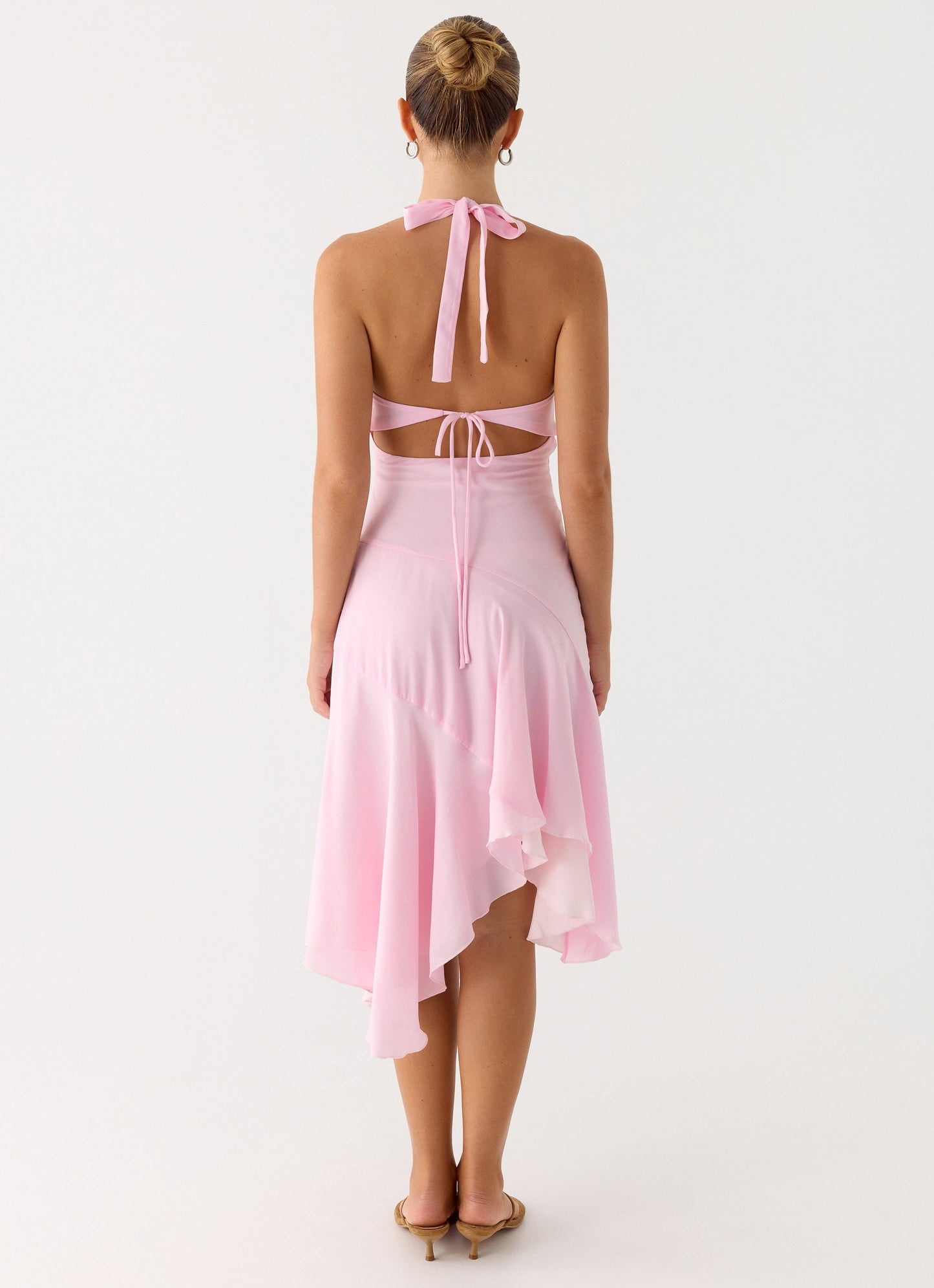 Faelie Halter Neck Asymmetrical Midi Dress - Pink