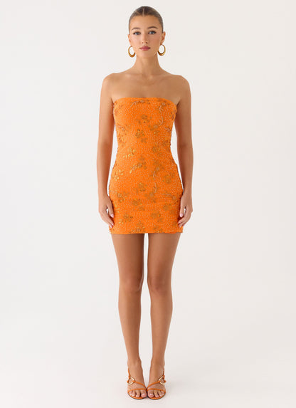 Push Back Beaded Sequin Mini Dress - Orange