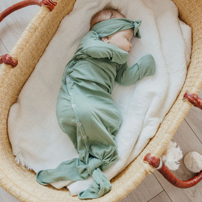Rib Knit Newborn Knotted Gown - Clover