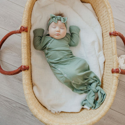 Rib Knit Newborn Knotted Gown - Clover