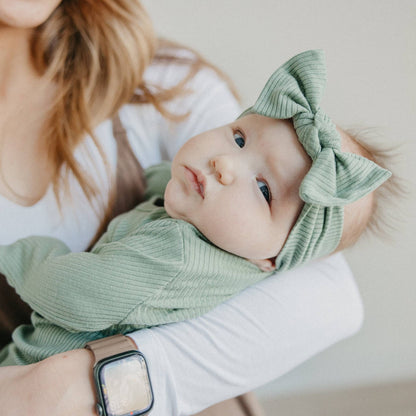 Rib Knit Newborn Knotted Gown - Clover