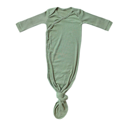 Rib Knit Newborn Knotted Gown - Clover
