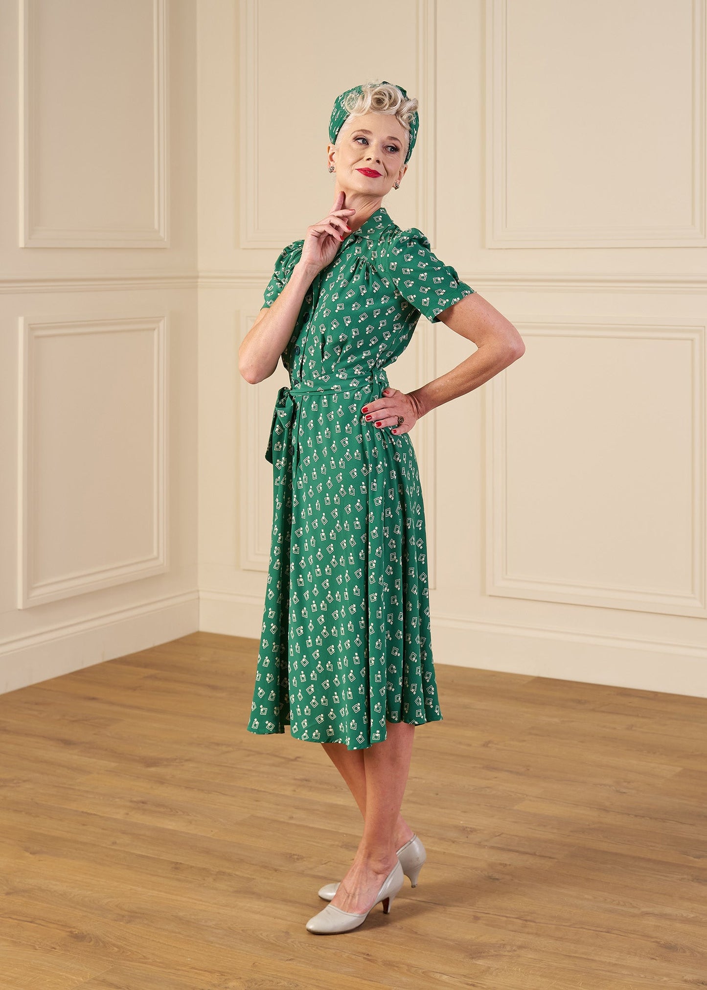 1940s Shirt-Waister Dress - Dia Deco Emerald