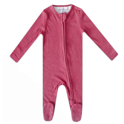 Rib Knit Zip-Up Footie Pajama - Berry