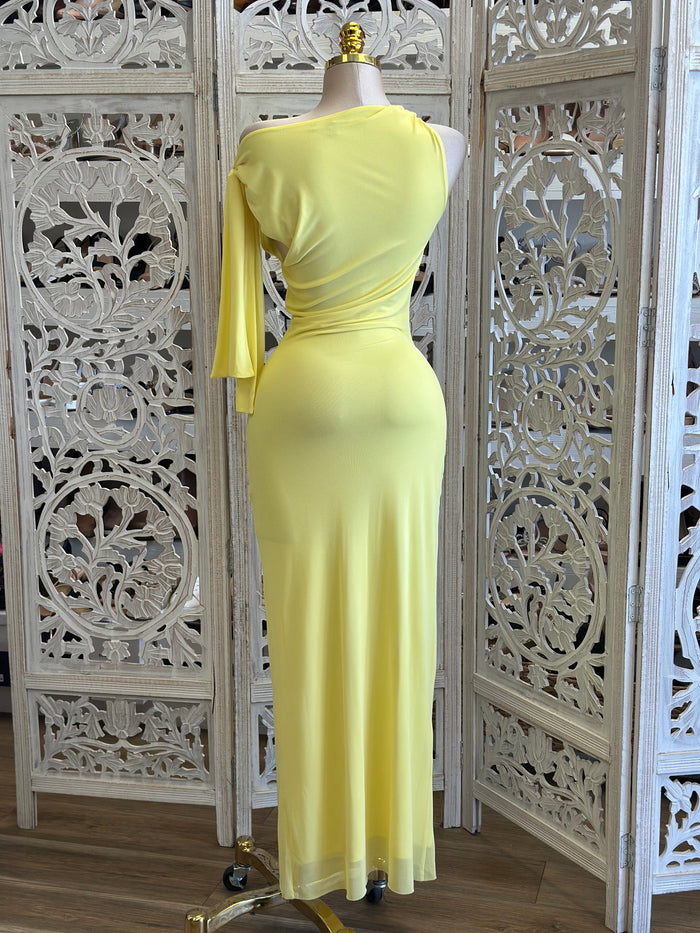 Asymmetrical Yellow Knotted Dress-Estira, Stretchy