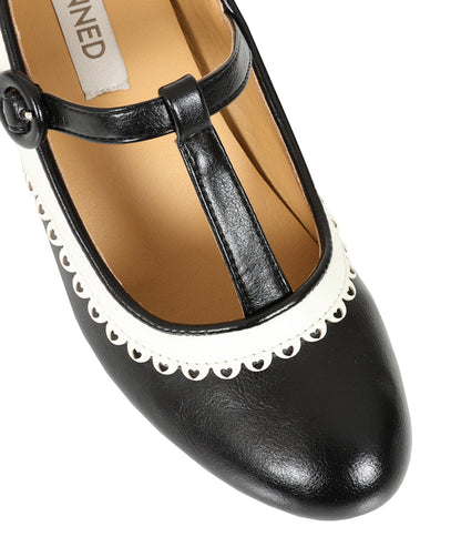 Banned Black & White Leatherette T-Strap Heels