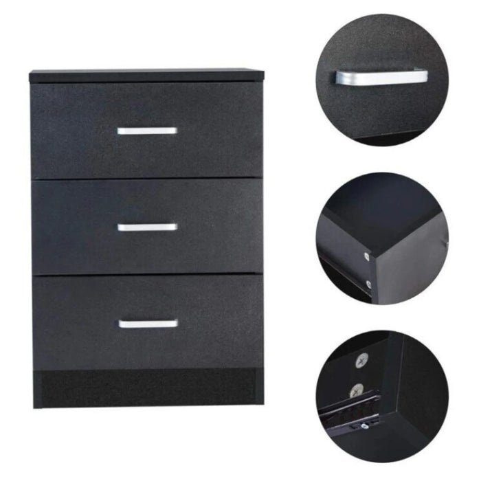 Beli 3 Drawers Bedside Table - Black - DLB Furniture