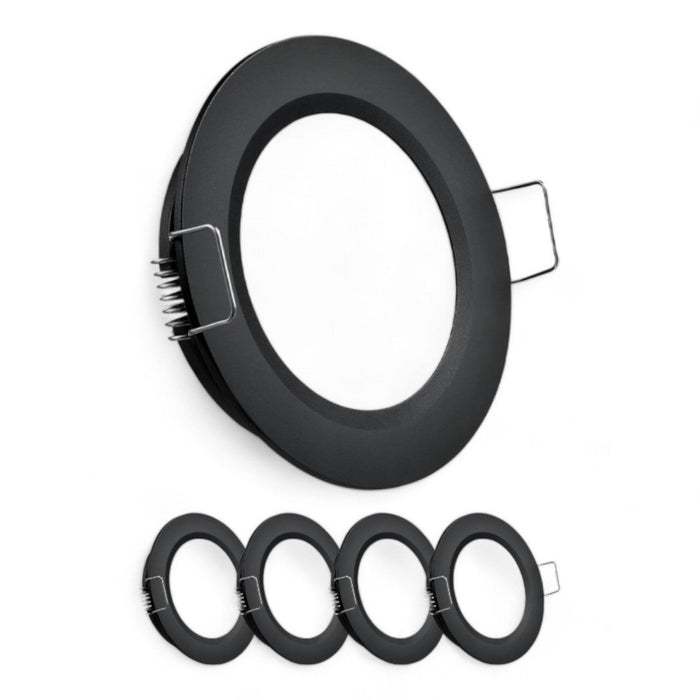 black 12v cool white downlights shown as a set of four