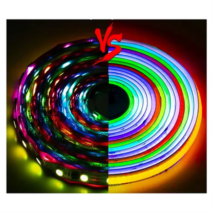 close-up of WS2812B dotless RGB LED strip glowing