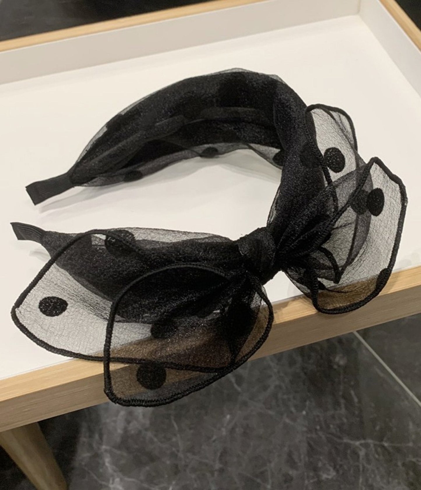 Black Polka Dot Bow Headband