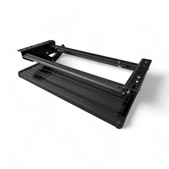 Black metal folded step on a white background